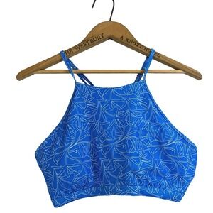 Prana Lahari High Neck Bikini Top‎ Blue Tropical Leaf Print XL Recycled Nylon